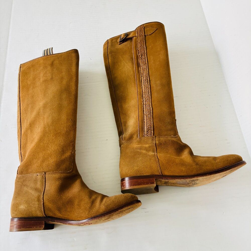 Candela Anthropology Tan Suede Knee High Riding Boots Women 7 Boho Chic Western